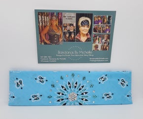 Baby Blue Paisley Bandana with Turquoise and Diamond Clear Austrian Crystals (Sku2425)