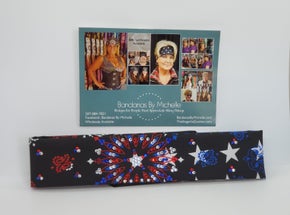 Narrow Black Stars and Stripes Paisley with Red Clear and Blue Austrian crystals (Sku2441)