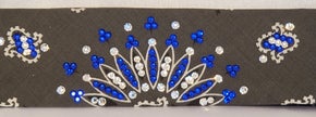 Narrow Charcoal Paisley with Blue and Diamond Clear Austrian Crystals (sku2460)