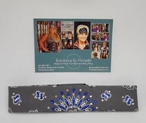 Narrow Charcoal Paisley with Blue and Diamond Clear Austrian Crystals (sku2460)
