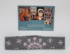 Narrow Charcoal Paisley Bandana with Rose and Diamond Clear Austrian Crystals (Sku2464)