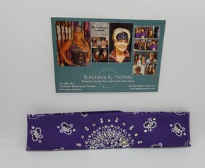 Narrow Purple Paisley Bandana with Diamond Clear Austrian Crystals (Sku2484)