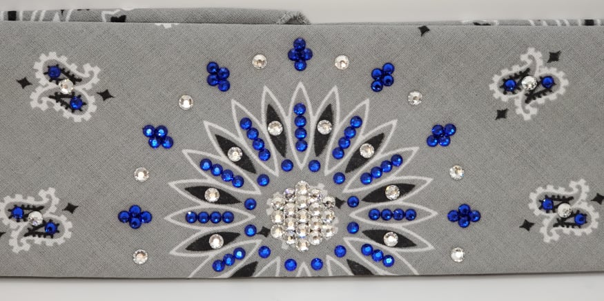Silver Paisley Bandana with Blue and Diamond Clear Austrian Crystals (Sku2500)