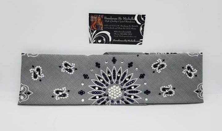 Silver Paisley Bandana with Purple and Diamond Clear Austrian Crystals (Sku2502)