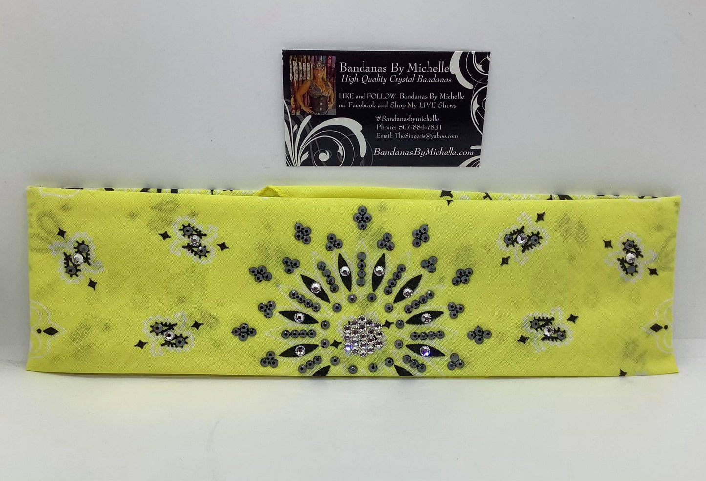 Bright Yellow Paisley with Black and Diamond Clear Swarovski Crystals (Sku2505)