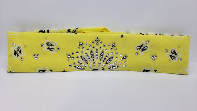 Narrow Bright Yellow Paisley Bandana with Diamond Clear Austrian Crystals (Sku2506)