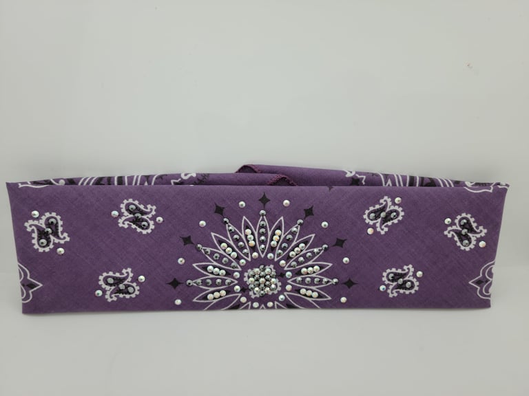 Plum Paisley Bandana with Black and Aurora Borealis Austrian Crystals (Sku2514)