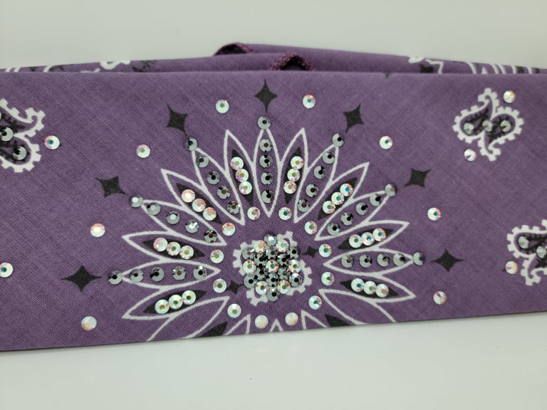 Plum Paisley Bandana with Black and Aurora Borealis Austrian Crystals (Sku2514)