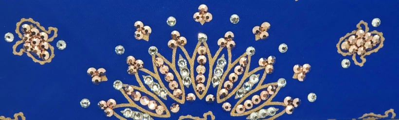 Narrow Gold Paisley on Royal Blue Bandana with Rose Gold and Diamond Clear Swarovski Crystals (Sku2517)