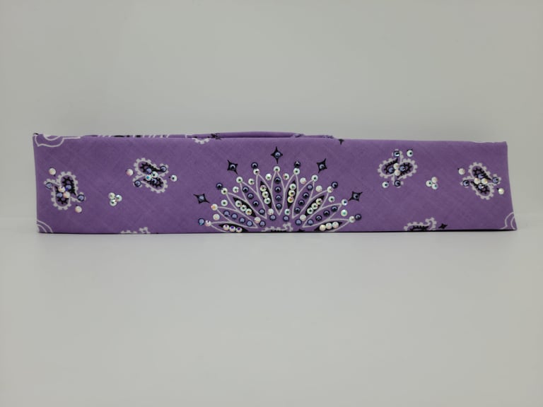 Narrow Lavender Paisley Bandana with Lavender and Aurora Borealis Austrian Crystals (Sku2518)