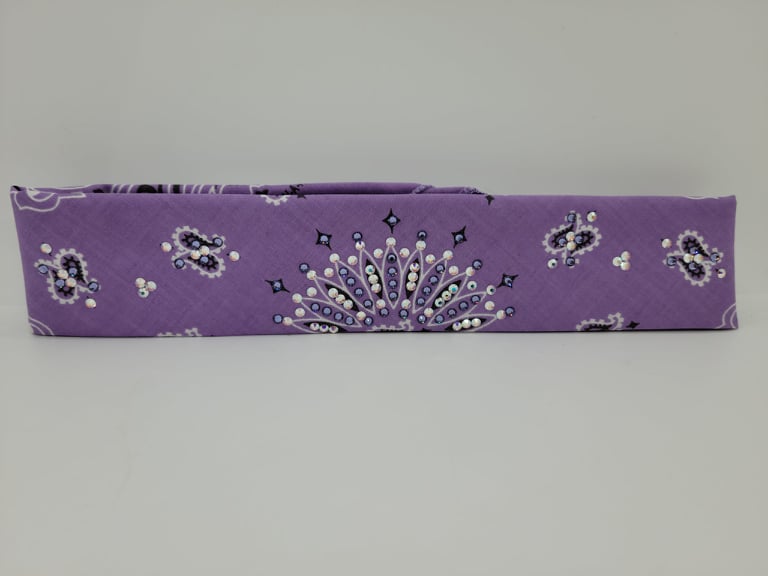 Narrow Lavender Paisley Bandana with Lavender and Aurora Borealis Austrian Crystals (Sku2518)