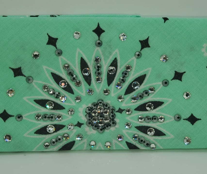 Mint Paisley with Black and Diamond Clear Austrian Crystals (Sku2520)