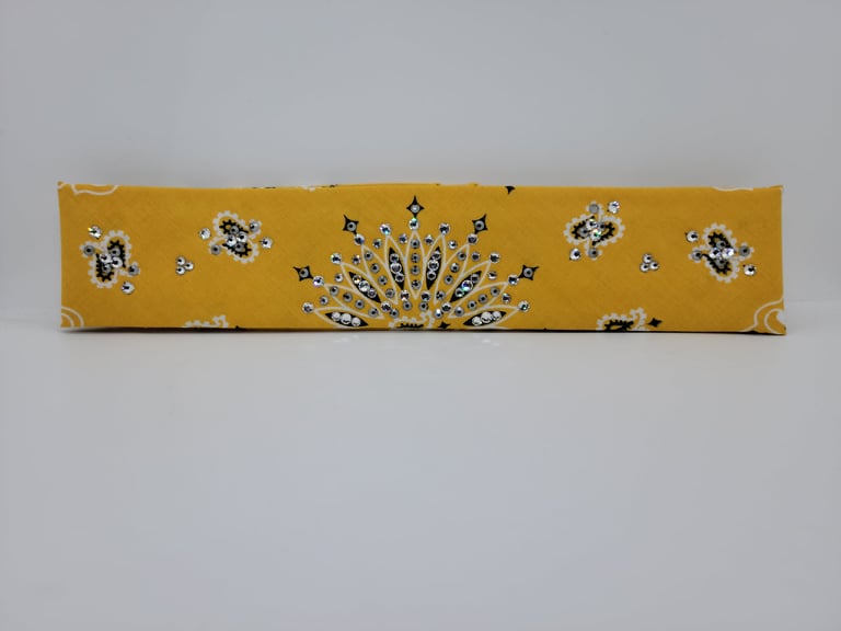 Narrow Mustard Paisley with Black and Diamond Clear Austrian Crystals (Sku2523)