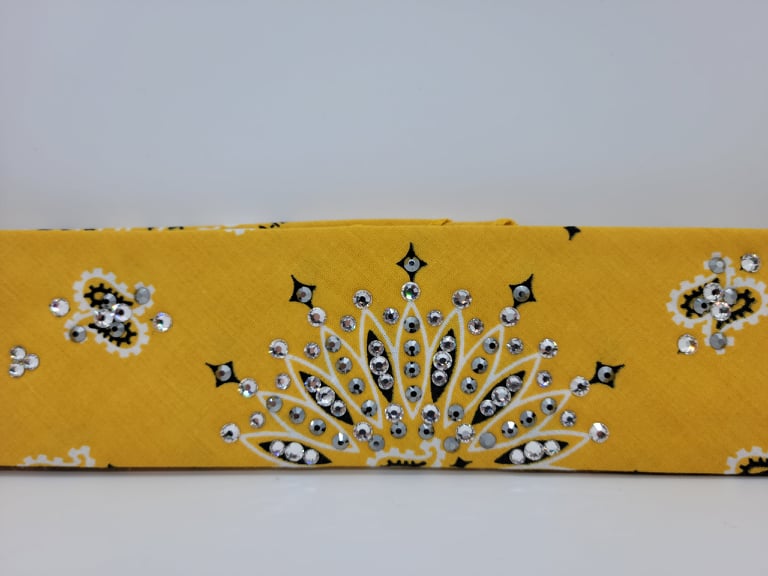 Narrow Mustard Paisley with Black and Diamond Clear Austrian Crystals (Sku2523)