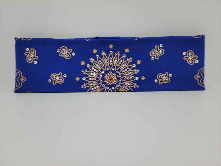 Gold on Blue Paisley with Rose Gold and Diamond Clear Austrian Crystals (Sku2526)