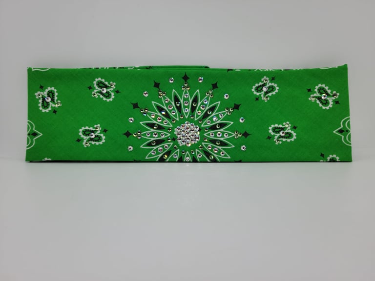 Green Paisley Bandana with Light Green and Diamond Clear Austrian Crystals (Sku2529)