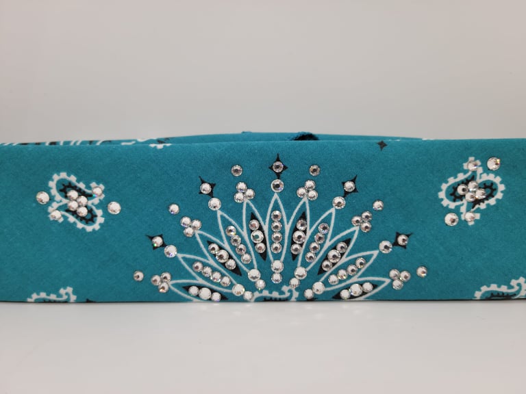Narrow Dark Teal Paisley Bandana with Diamond Clear Austrian Crystals (Sku2531)
