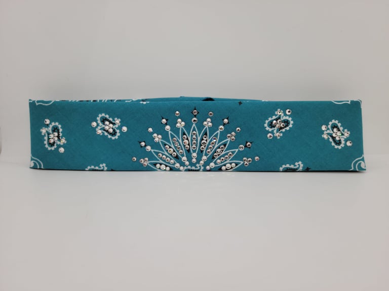 Narrow Dark Teal Paisley Bandana with Diamond Clear Austrian Crystals (Sku2531)