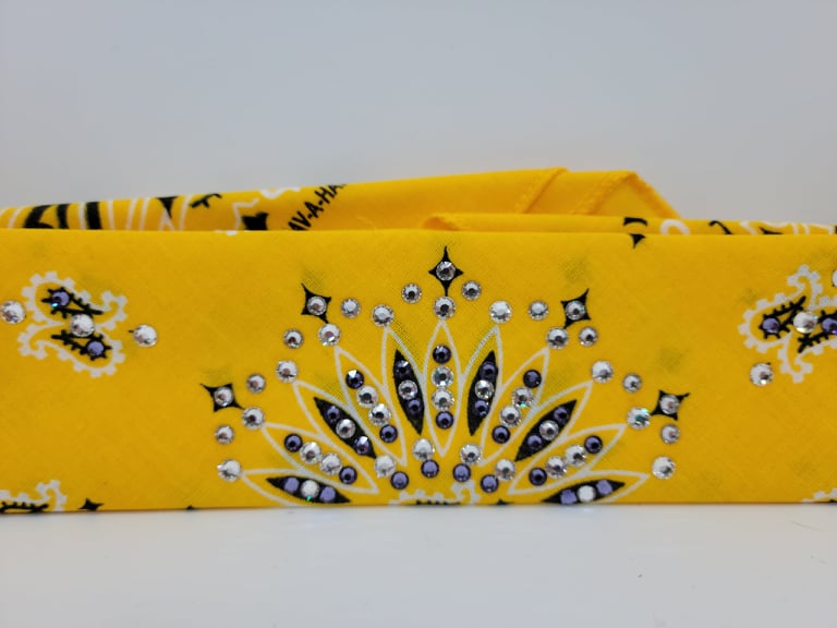 Narrow Bright Yellow Paisley with Lavender and Diamond Clear Austrian Crystals (Sku2533)