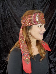 Long Red Fuchsia and Olive Green Scarf (sku3017)
