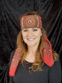 Long Red Fuchsia and Olive Green Scarf (sku3017)