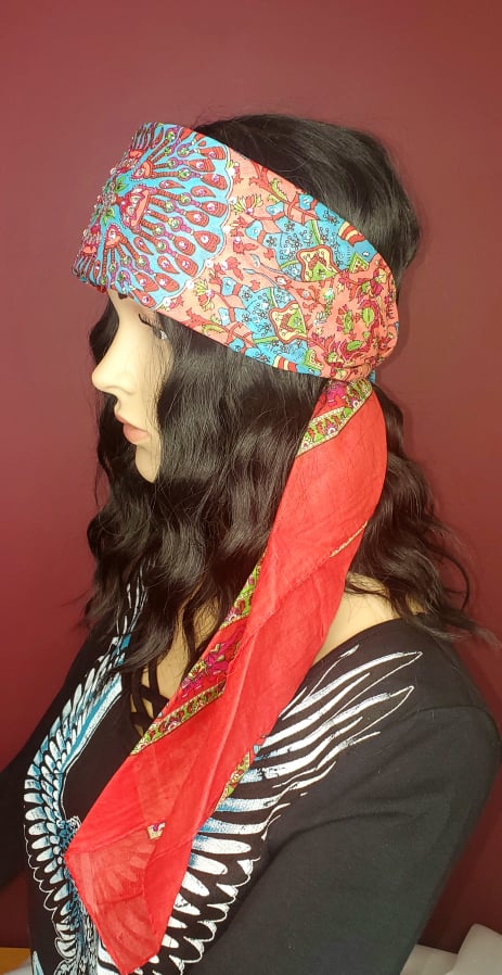 Long Coral and Turquoise Scarf with Rose, Light Green and Diamond Clear Austrian Crystals (sku3051)