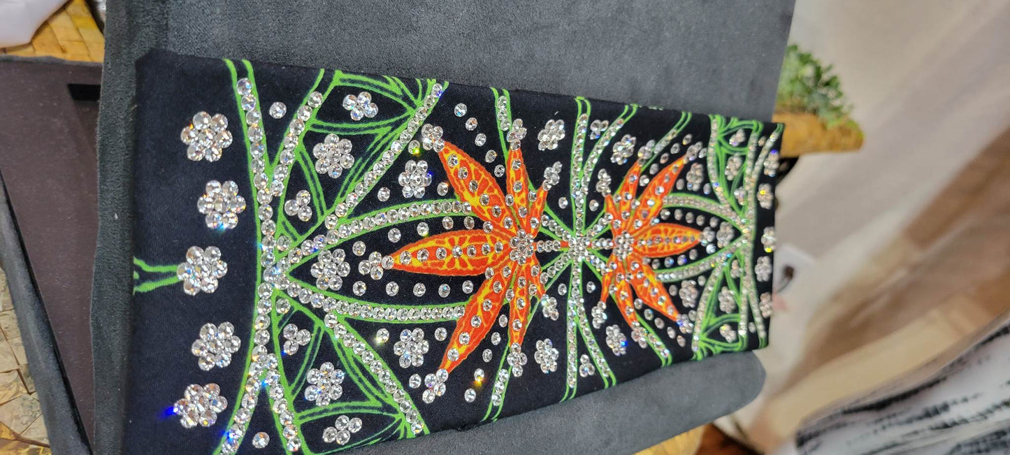 Super LeeAnnette Orange Hemp Leaves with Diamond Clear Austrian Crystals (Sku4243)