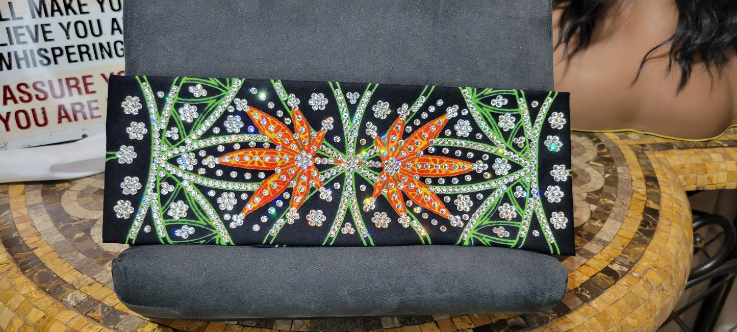 Super LeeAnnette Orange Hemp Leaves with Diamond Clear Austrian Crystals (Sku4243)