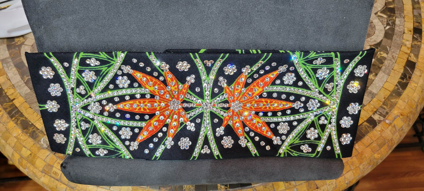 Super LeeAnnette Orange Hemp Leaves with Diamond Clear Austrian Crystals (Sku4243)