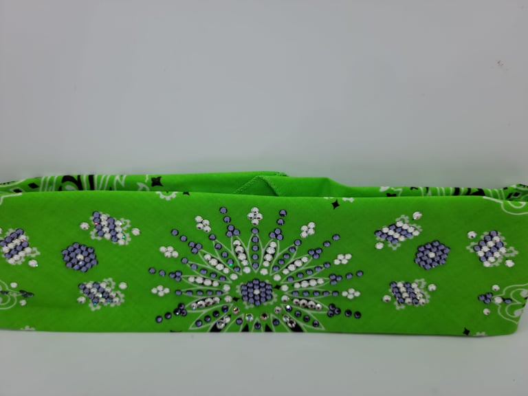 LeeAnnette Lime Green Paisley Bandana with Lavender and Clear Crystals (4060)