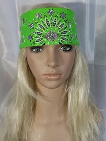 LeeAnnette Lime Green Paisley Bandana with Aurora Borealis and Light Green Swarovski Crystals (sku4064)