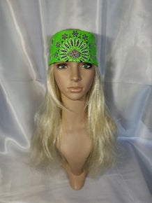LeeAnnette Lime Green Paisley Bandana with Aurora Borealis and Light Green Swarovski Crystals (sku4064)
