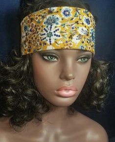 LeeAnnette Mustard Flower with Brown, Turquoise, Blue and Diamond Clear Austrian Crystals (Sku4095)