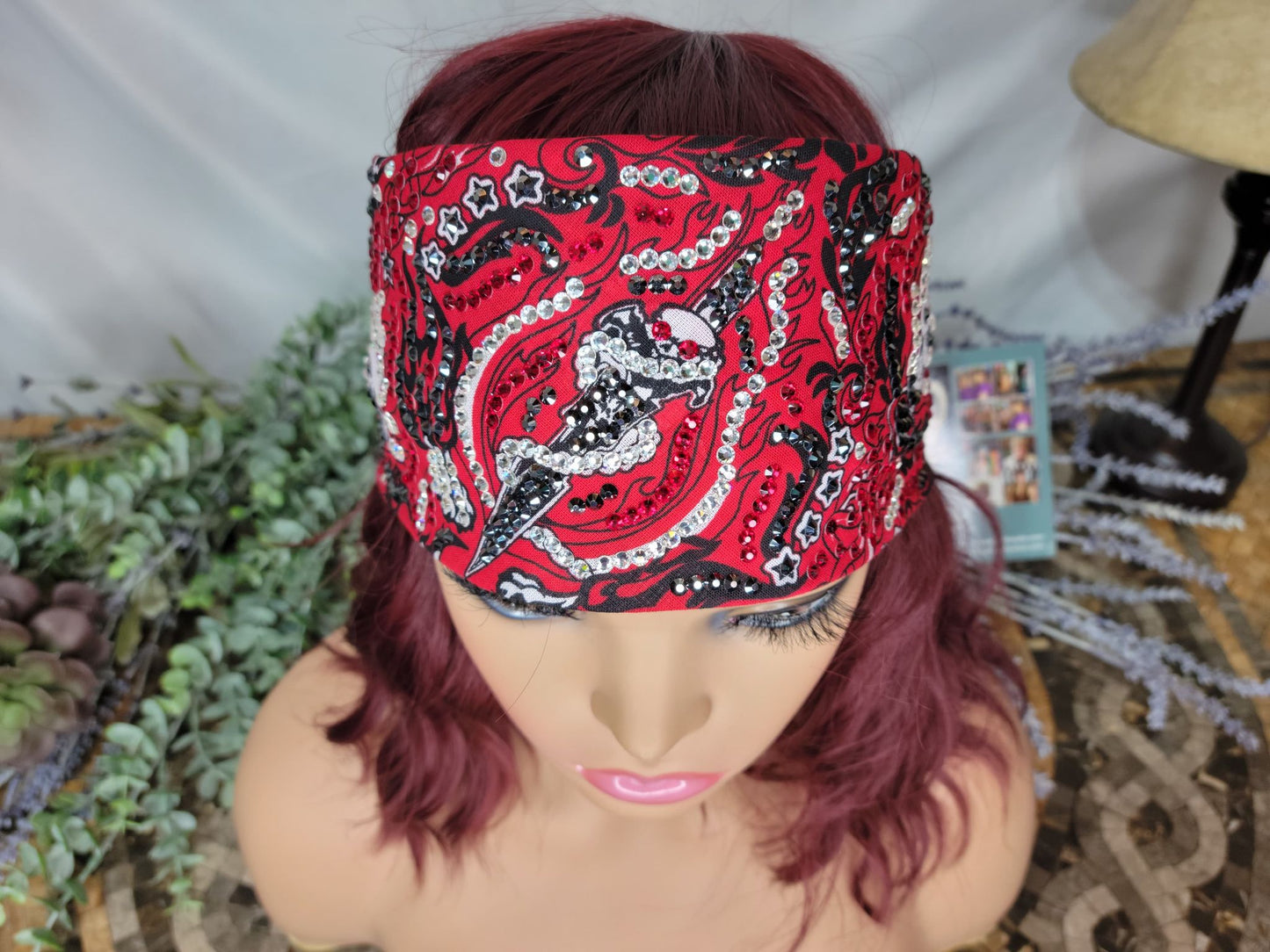 Super LeeAnnette Skull and Dagger with Black, Red and Diamond Clear Austrian Crystals (sku4108)