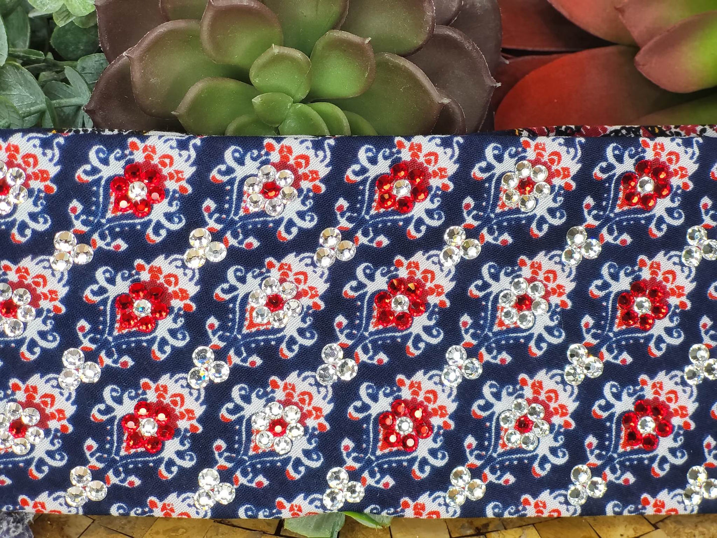 LeeAnnette Red, Blue and White Bandana with Red and Diamond Clear Crystals (Sku4113)