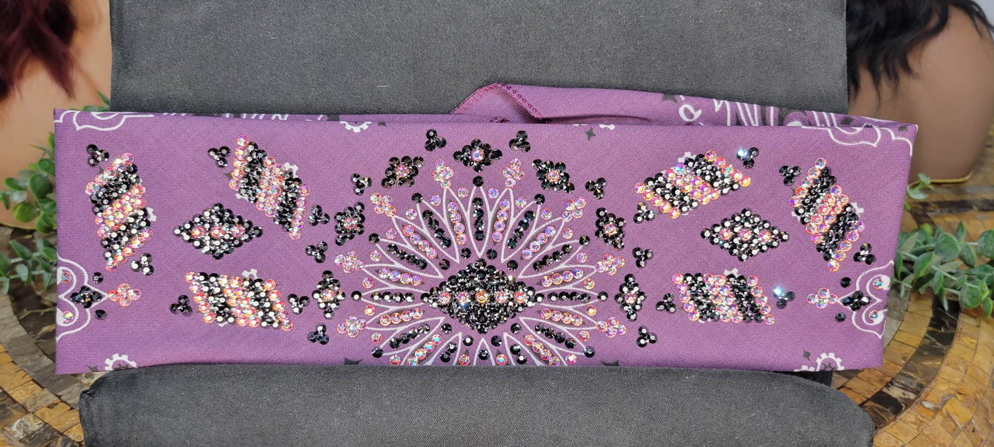 Super LeeAnnette Plum Paisley Bandana with Hematite and Aurora Borealis Austrian Crystals (Sku4235)