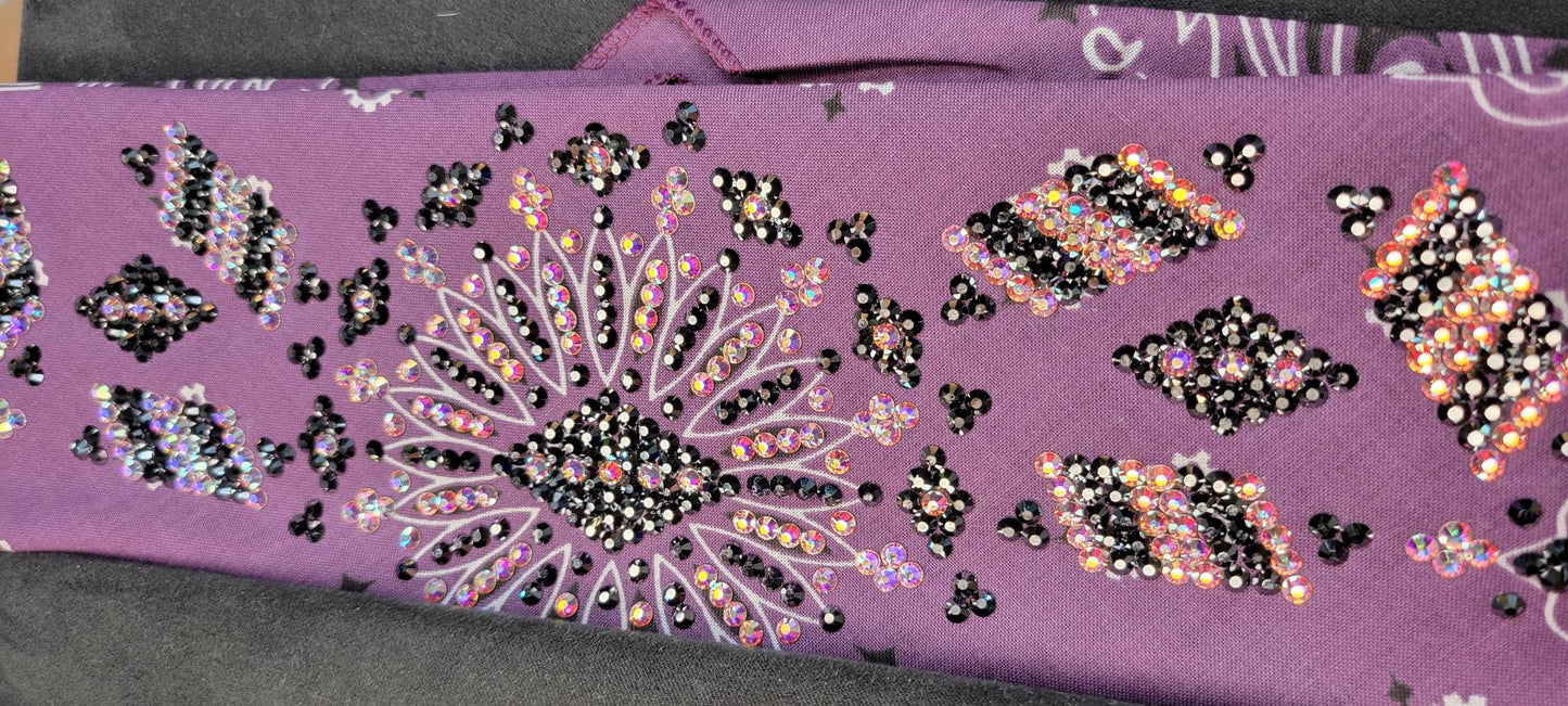 Super LeeAnnette Plum Paisley Bandana with Hematite and Aurora Borealis Austrian Crystals (Sku4235)