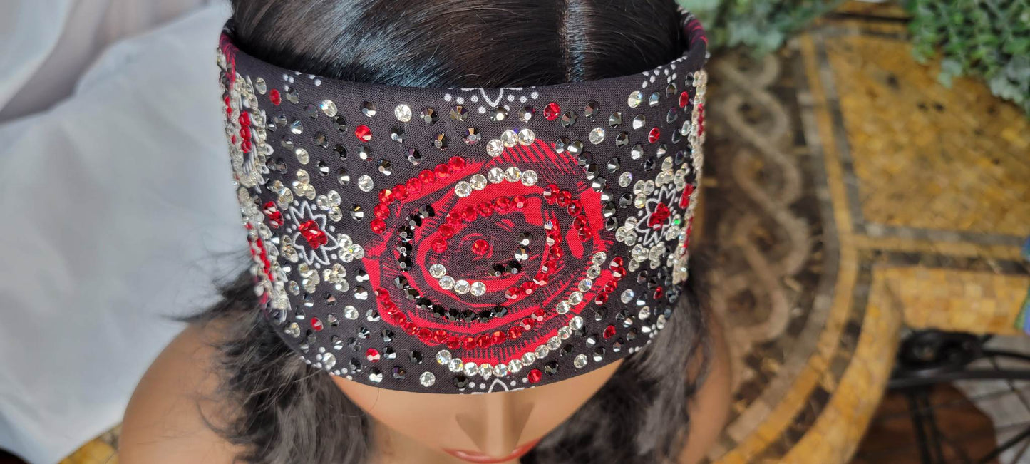 Super LeeAnnette Red Rose with Red, Black and Diamond Clear Austrian Crystals (Sku4245)