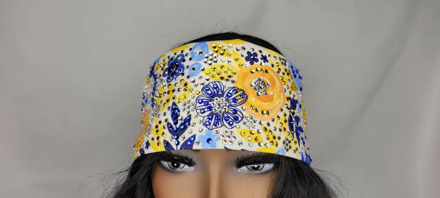 Super LeeAnnette Yellow and Blue Flowers with Blue, Yellow and Diamond Clear Austrian Crystals (Sku4257)