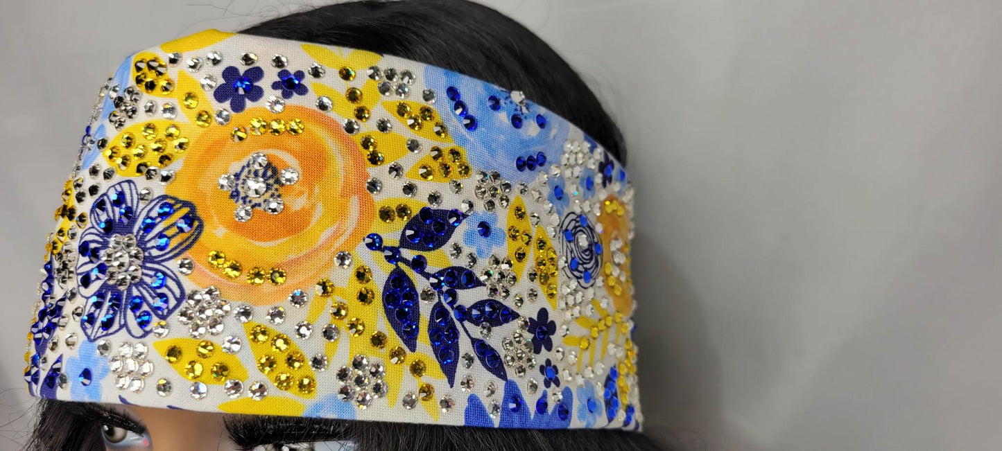 Super LeeAnnette Yellow and Blue Flowers with Blue, Yellow and Diamond Clear Austrian Crystals (Sku4257)