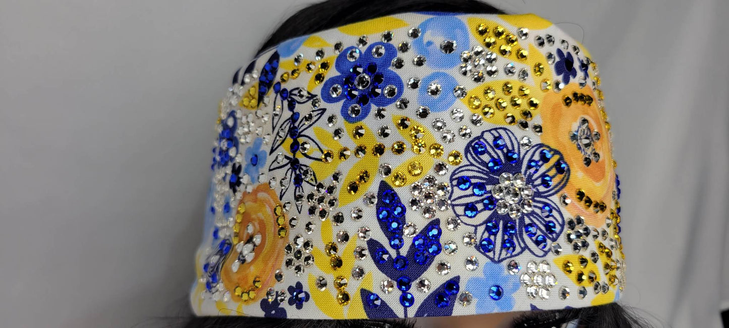 Super LeeAnnette Yellow and Blue Flowers with Blue, Yellow and Diamond Clear Austrian Crystals (Sku4257)