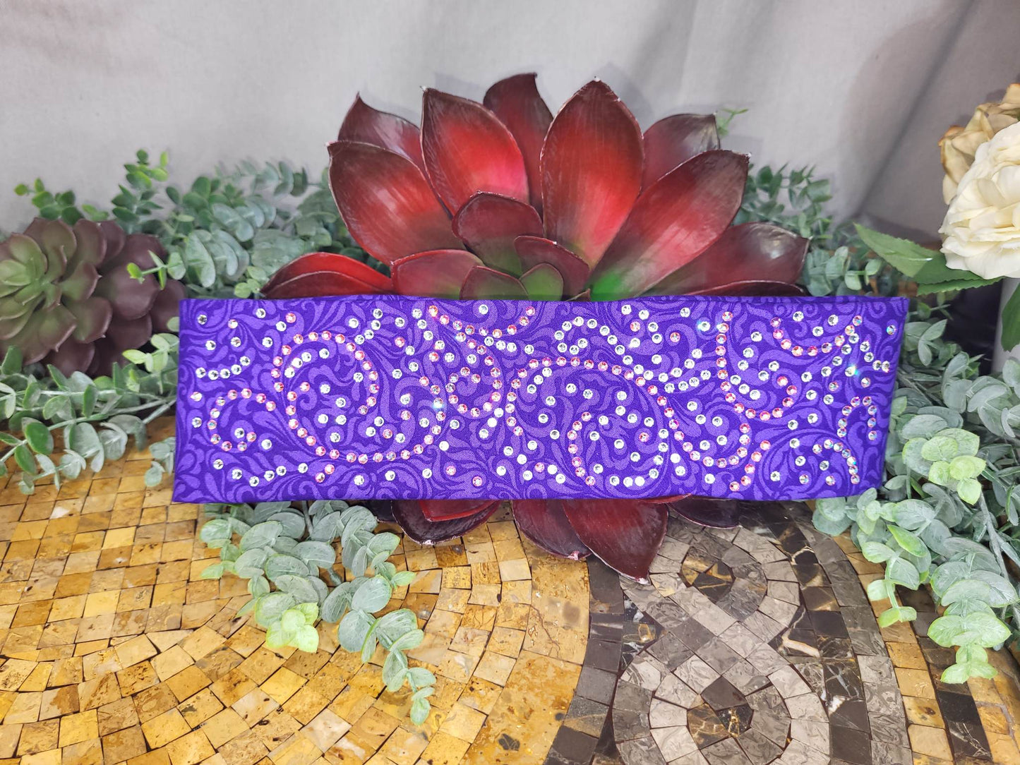 LeeAnnette Fancy Purple Bandana with Aurora Borealis and Diamond Clear Austrian Crystals (sku4259)