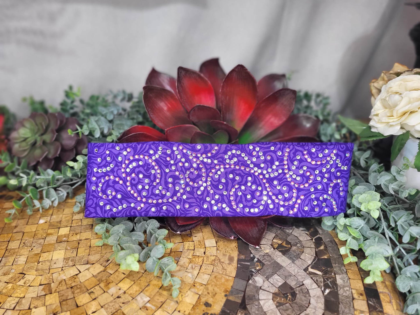LeeAnnette Fancy Purple Bandana with Aurora Borealis and Diamond Clear Austrian Crystals (sku4259)
