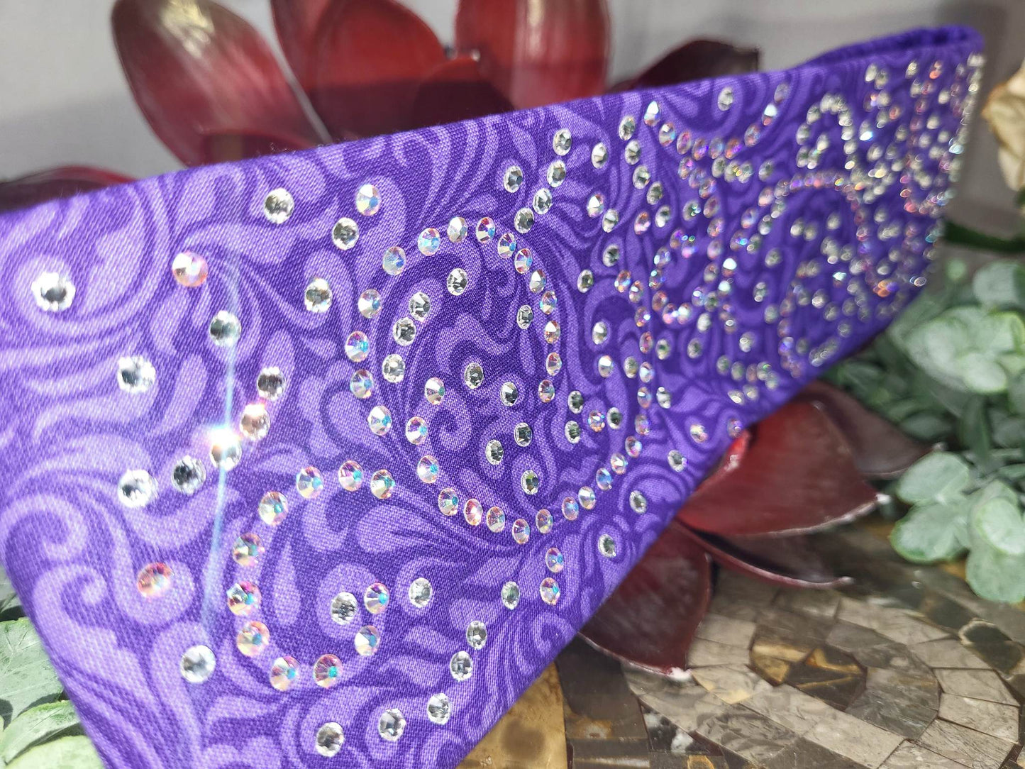LeeAnnette Fancy Purple Bandana with Aurora Borealis and Diamond Clear Austrian Crystals (sku4259)