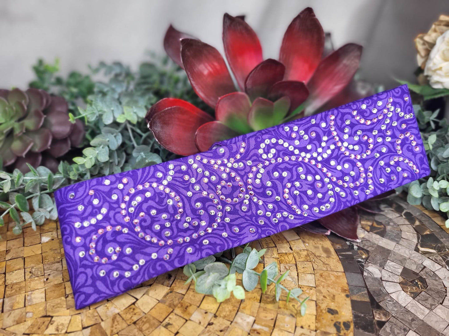 LeeAnnette Fancy Purple Bandana with Aurora Borealis and Diamond Clear Austrian Crystals (sku4259)