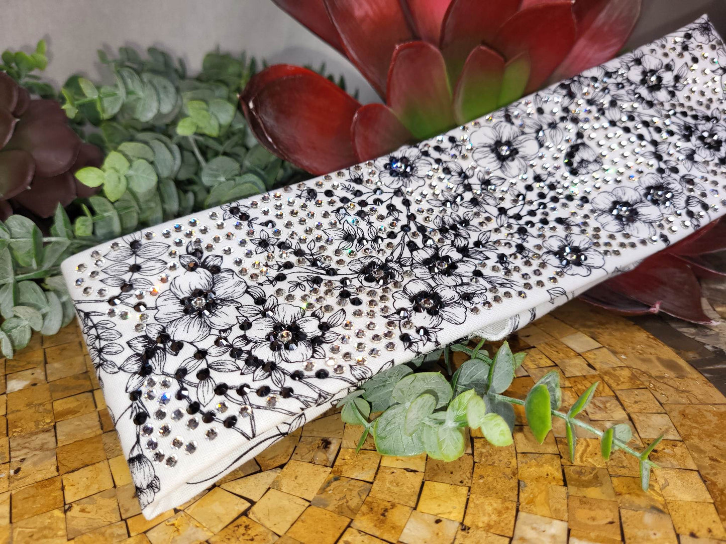 Super LeeAnnette Black and White Flowers with Black and Diamond Clear Austrian Crystals (sku4260)