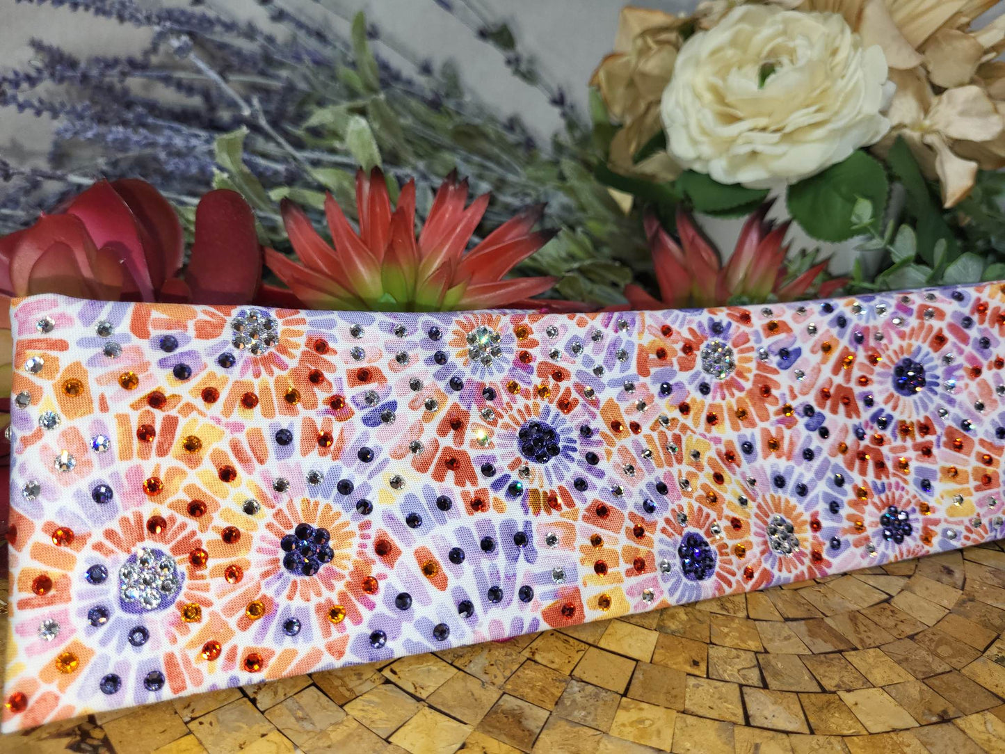 LeeAnnette Bright Mosaic Bandana with Multiple Colors of Austrian Crystals (sku4275)