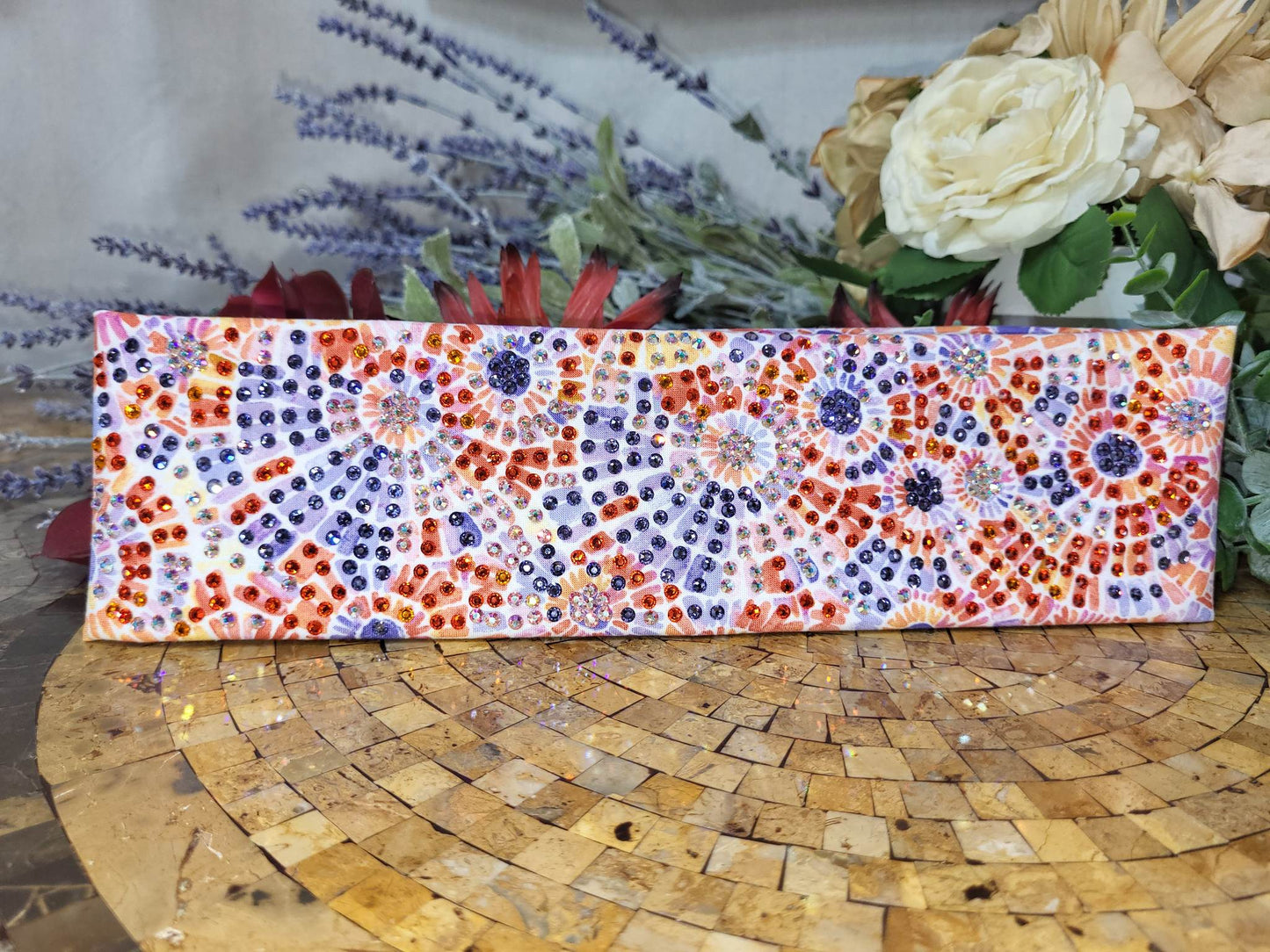 Super LeeAnnette Bright Mosaic Bandana with Multiple Colors of Austrian Crystals (sku4276)