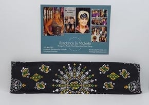 LeeAnnette Black Paisley Bandana with Yellow, Green and Diamond Clear Austrian Crystals (Sku4364)