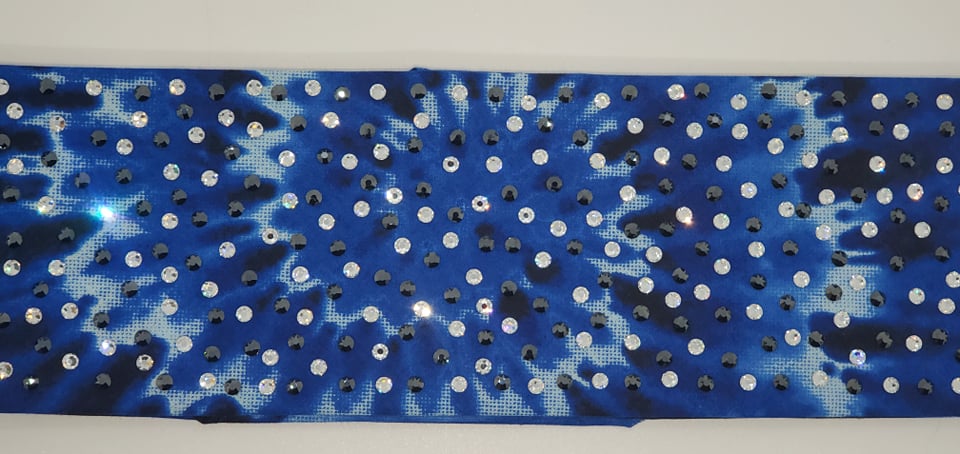 LeeAnnette Black and Blue Tie Dye Bandana with Black and Diamond Clear Austrian Crystals (SKU4381)